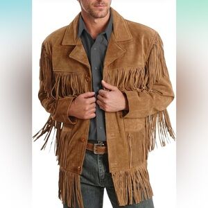 Men's Tan Suede Fringe Jacket